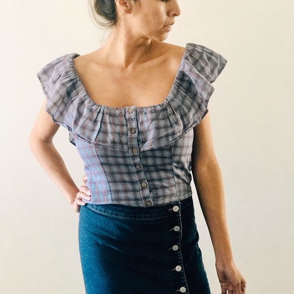 SOLD NWOT Free People blue plaid top size M - Picture 5 of 5